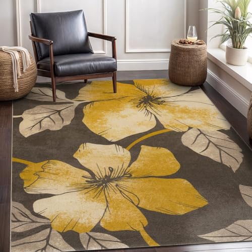 CAMILSON Solana Modern Floral 5x7 Area Rugs Non-Skid (Non-Slip) Rubber Backin...