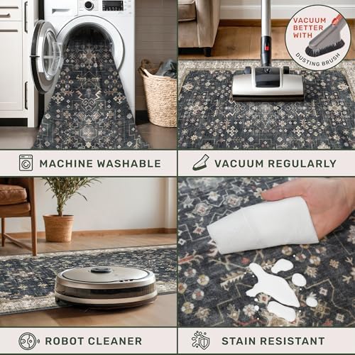 Black Farmhouse Washable 8x10 Area Rugs for Living Room, Bedroom, Dining Room...