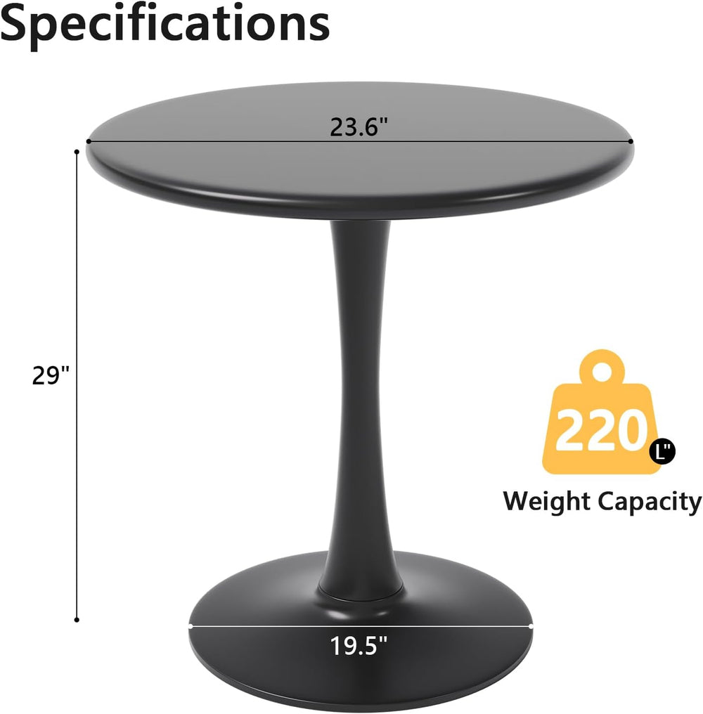 24 Inch Black Small Tulip Table, Stable Round Dining Table for 2 Person