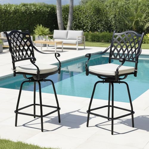 VINGLI Outdoor Swivel Bar Stools Set of 2, Cast Aluminum All-Weather Patio Ba...