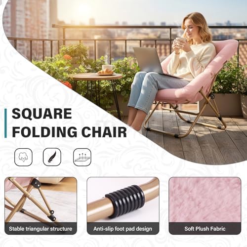 Tiita Comfy Folding Saucer Chair for Adults, Moon Chair, Pink