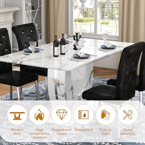 Modern Faux Marble Dining Table Set for 6, 63" White Rectangular Kitchen...