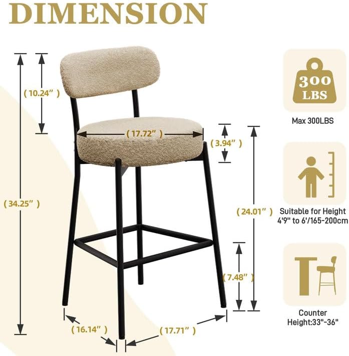 DYHOME Bar Stools Set of 3 Modern Boucle Counter Stools for Kitchen Island