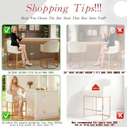 Modern Counter Height Bar Stools Set of 2 with Arms,White Leather