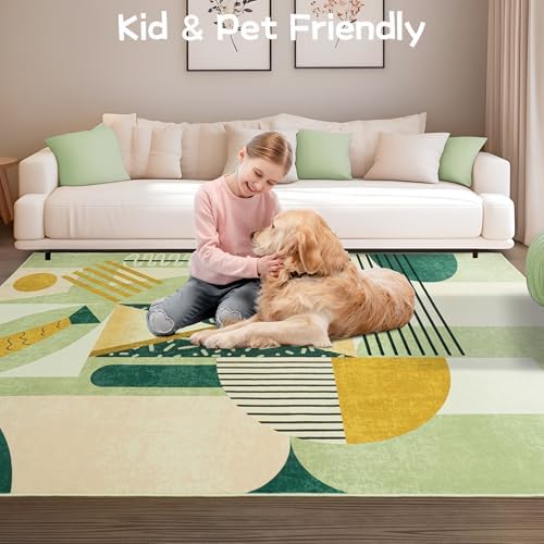 Tepook 5x7 Green Abstract Geometric Print Area Rug Modern