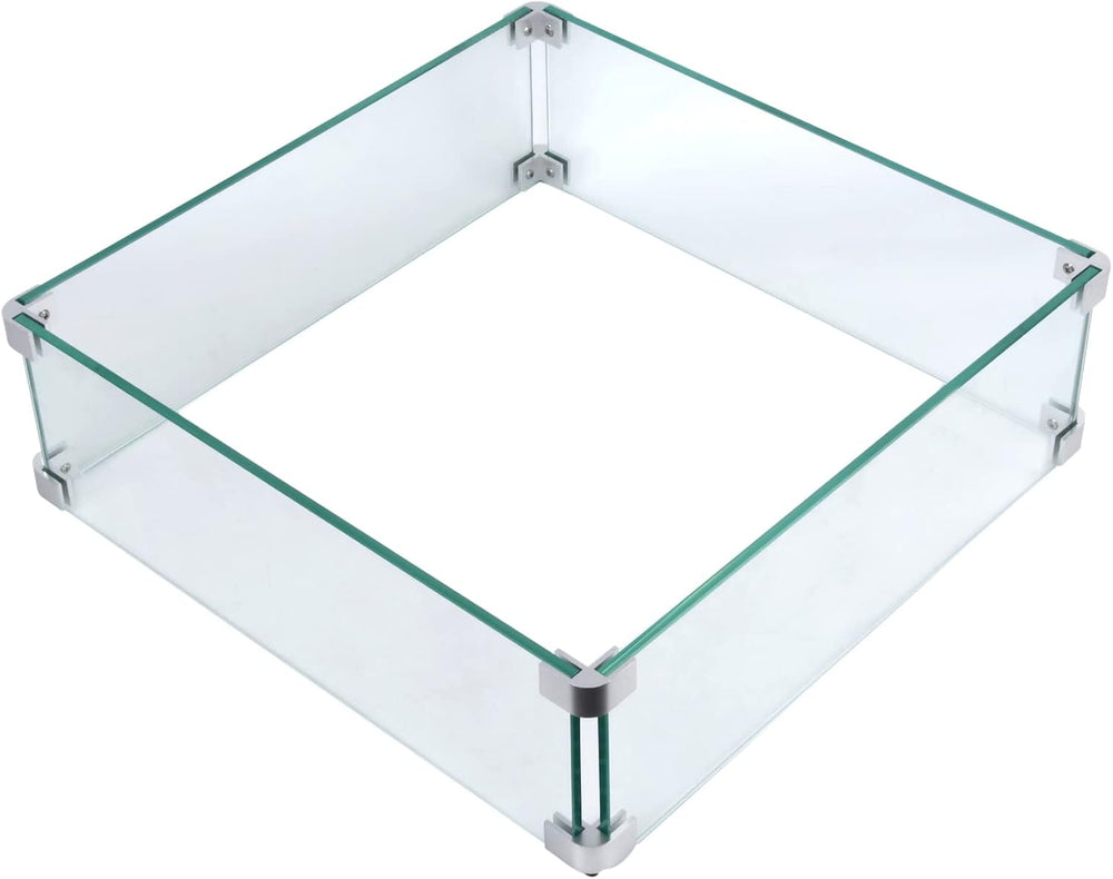 Fire Pit Wind Guard, 23.5 Inch Square Fire Pit Glass Wind Guard