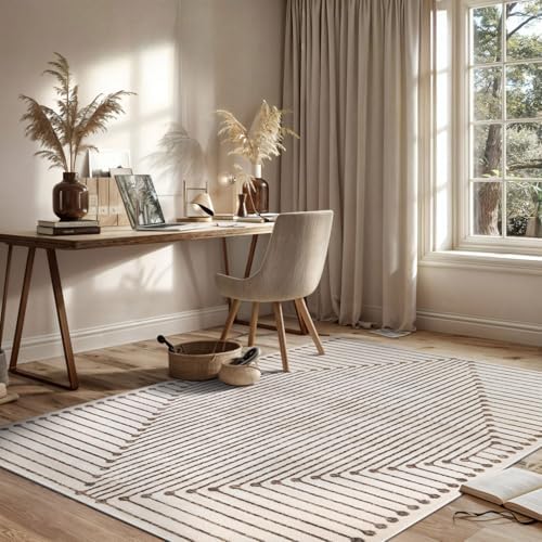 Rugshop Abstract Line Pattern Neutral Decor Area Rug Beige 4' x 6'