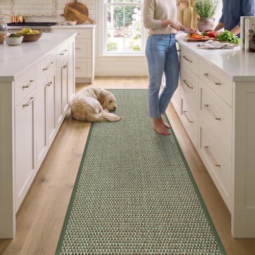 DEXI Ultra Thin Hallway Runner Rug 28x144, Non Slip Entryway Rugs,Green