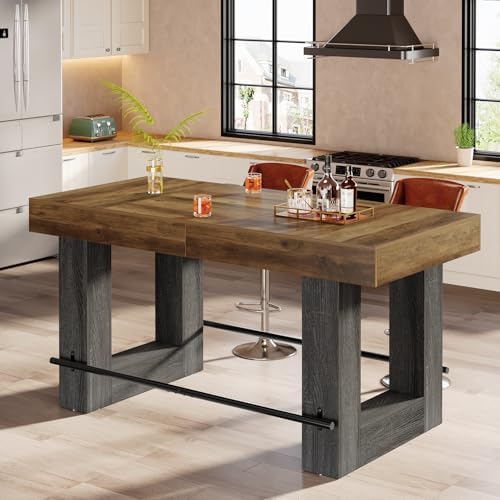 Tribesigns 63-Inch Bar Height Table, Large Wooden High Top Pub Table with Met...