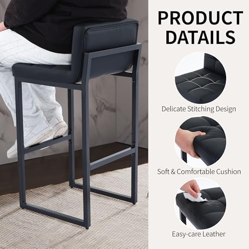 FIRAVOE Bar Stools Set of 3, Upholstered Faux Leather Counter Height Barstool...