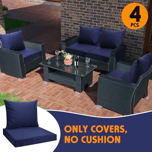Mindsoft 2 Sets Waterproof Cushion Covers with Backrest, L, Dark Blue