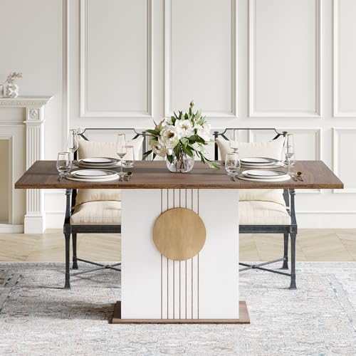 LITTLE TREE Rectangle Dining Table, Modern Kitchen Table Set for 6, Wooden Fu...