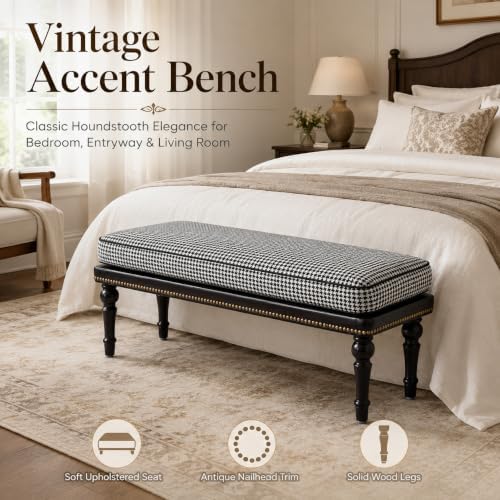 Forteek 47" Upholstered Bed End Bench for Bedroom, Vintage Bed Bench