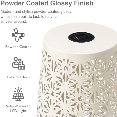 Glitzhome Ourdoor Side Table Set of 2,Solar Iron Cutout Geometric Pattern Dec...