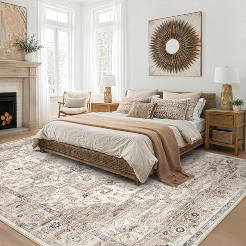 8x10 Area Rugs for Living Room: Washable Vintage Tea Brown Rug