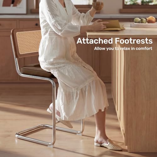 Rattan Bar Stools Set of 2 with Solid Wood Back, 26" Counter Height Bar ...