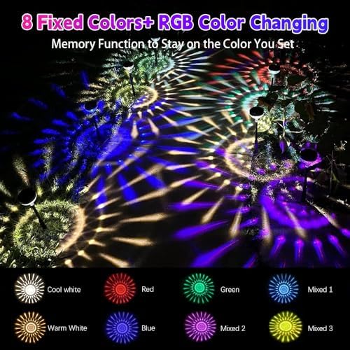 JNOEC 12Pack Solar Pathway Lights Outdoor, Color Changing+8 Fixed Color (Warm...