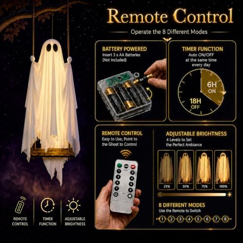 5FT Large Outdoor Halloween Decorations Swing Hanging Ghost for Porch, Yard