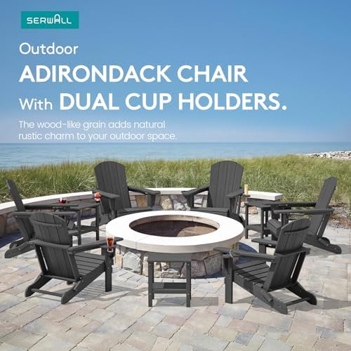SERWALL Outdoor Adirondack Chair Set of 2 with 2 Cup Holders,Foldable,Grey