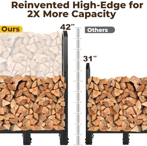 Amagabeli 4ft Firewood Rack Stand Adjustable Indoor Outdoor Fireplace Log Hol...