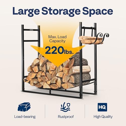 VIVOHOME 3ft Heavy Duty Indoor Outdoor Firewood Storage Log Rack with Kindlin...