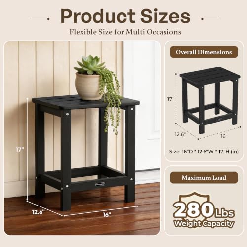 Square Outdoor Side Table, Patio End Table for Adirondack Chair, Black