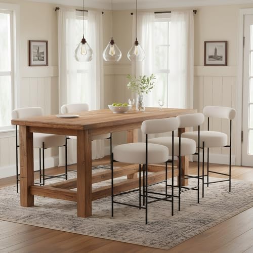 ROCITY Beige Modern Bar Stools Set of 2 Linen Upholstered Counter Stools with...
