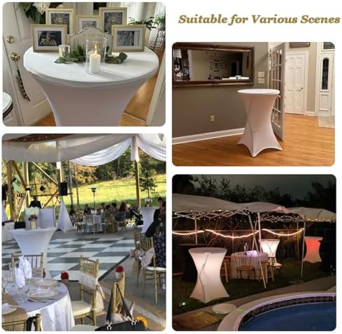 Cocktail Table Covers White Spandex High Top Table Cloths 4 Pack 32x43 Inch