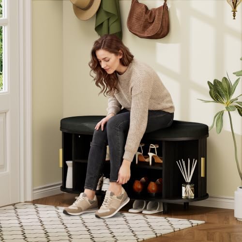 DHH 2-Tier Storage Bench,Wide Shoe Bench with Thickened Padded Seat Cushion, ...
