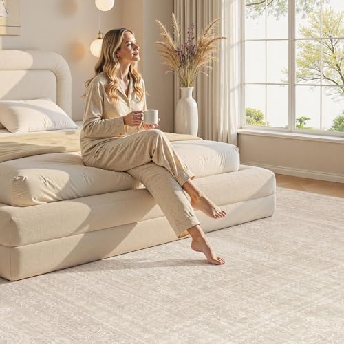 Nakagishi Neutral 7x9 Area Rugs for Living Room Washable, Beige