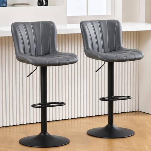Bar Stools Set of 2, Modern Swivel Bar Stools Adjustable Height, Faux Leather...