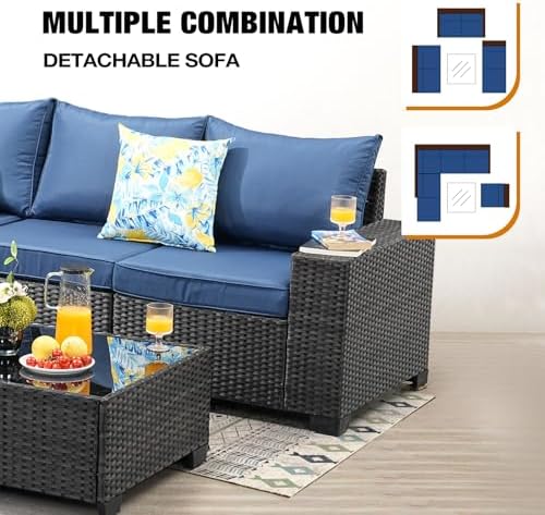 JOYURE 7 Pieces Patio Furniture Set All-Weather Outdoor Wicker Sectional Conv...