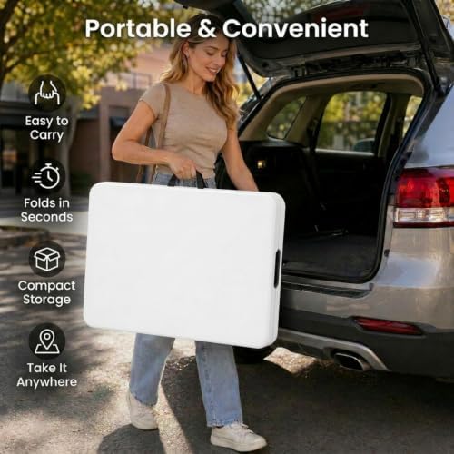 Set of 2 Folding Table 6 FT Lightweight Camping Table White Portable Plastic ...