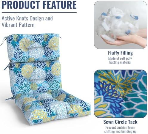 Outdoor High Back Patio Chair Cushions, Tufted Rocking Chair Cushions, Adiron...