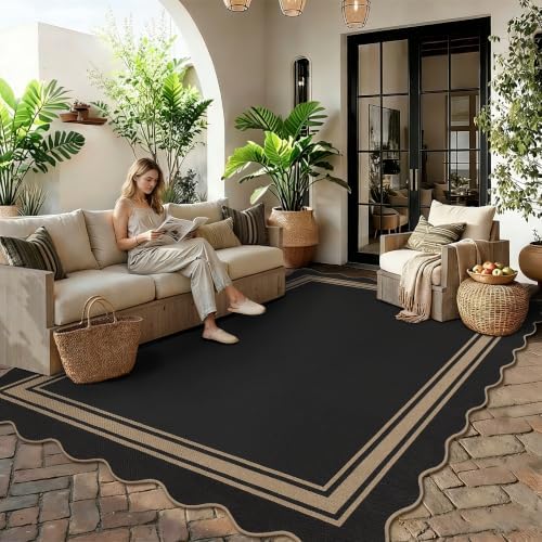 Zeeinx 5x7 Scalloped Rug Easy Jute Washable Outdoor Patio Rug