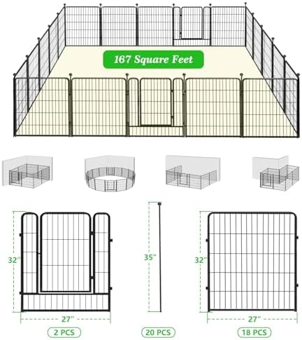 Garden Fence with Gate Metal Fencing for Yard, 32in x 46ft 20 Panels No Dig F...