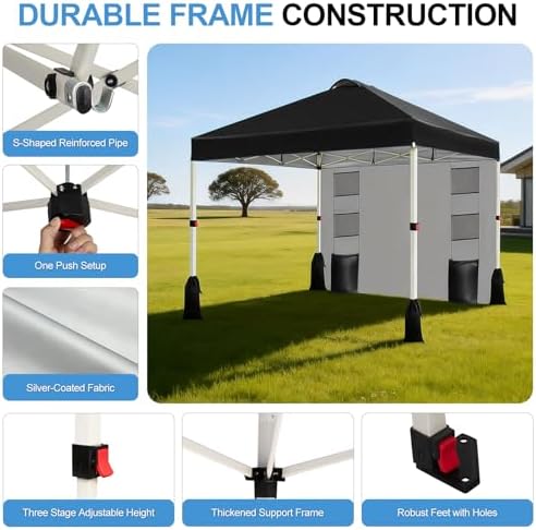 WEIZE 10x10 Pop Up Canopy Tent, 1-Button Push Setup Canopy Tent with 1 Sidewa...