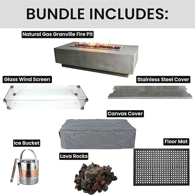 Elementi Granville Fire Pit Bundle Outdoor Firepit Set Includes 60” Natural G...