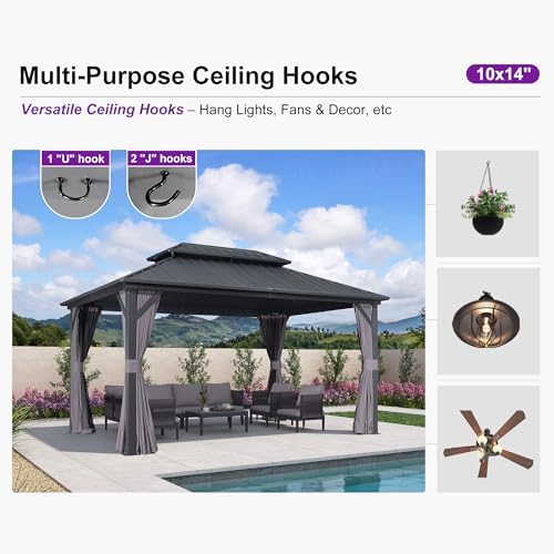 PURPLE LEAF Patio Hardtop Gazebo 10' x 14' Aluminum 3.9" Thick P...