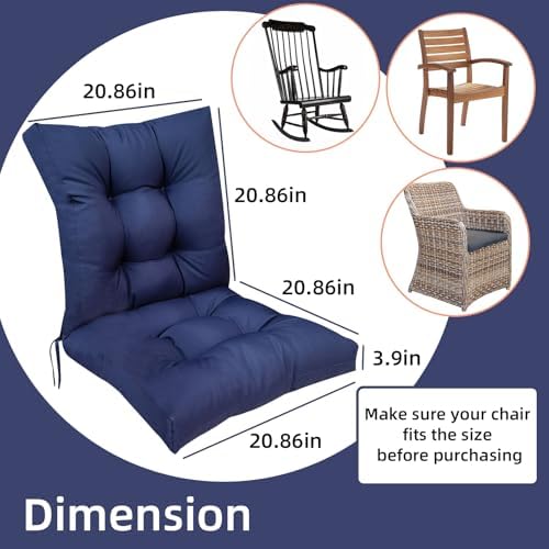 Outdoor Wicker Chair Cushions Set of 2 Waterproof Replacement High Back Seat ...