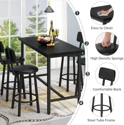 5 Piece Bar Table and Chairs Set for 4, Counter Height Rectangular Pub Dining...