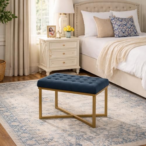Homepop Home Decor | Upholstered Tufted Velvet Ottoman Bench | Ottoman Bench ...