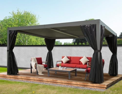 Domi Outdoor Pergola 12' × 16', Aluminium Louvered Pergola with Adjus...