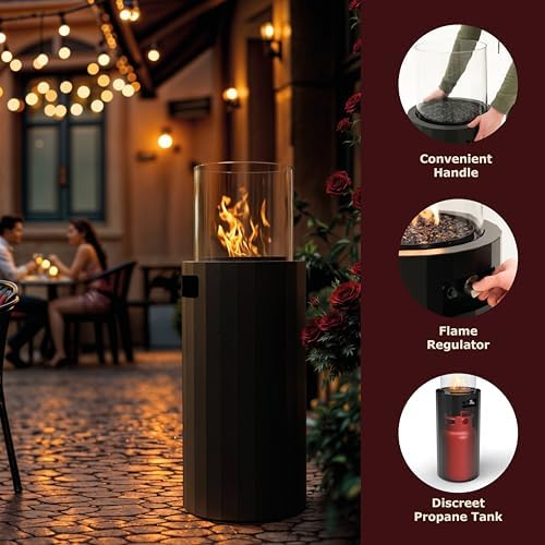 Planika BINO Outdoor Gas Fireplace - Fire Column with Glass Shield for Patio ...