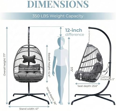 NICESOUL Swing Egg Chair with Stand Indoor Outdoor, Comfortable All Weather W...