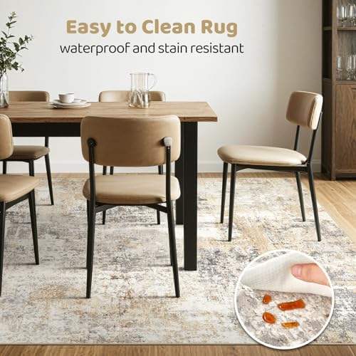 LOONGRUG 12x15 Area Rug Washable Large Neutral Modern Living Room Rugs