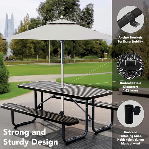 Commercial Metal Picnic Table, Black, 6' Rectangular