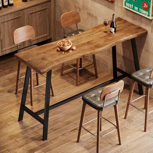 55" Solid Wood Bar Table, Rustic Brown