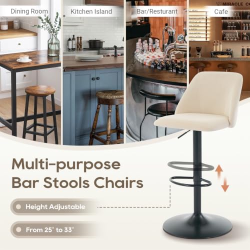 COLAMY Bar Stools Set of 3, Modern Swivel Bar Chairs, Adjustable Upholstered ...
