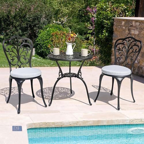 NUU GARDEN 3 Piece Outdoor Bistro Table Set, All Weather Cast Aluminum Patio ...